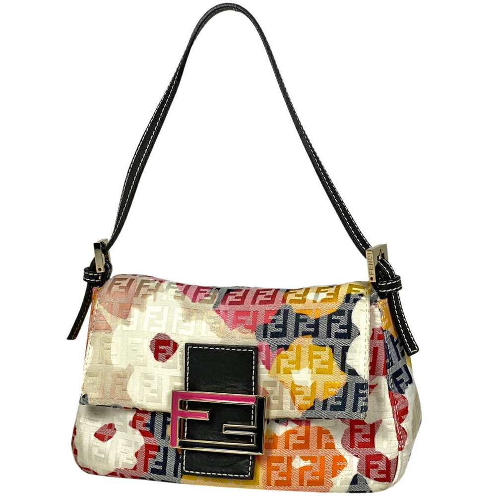 Fendi Mamma Bucket Zucchino Handbag Shoulder Bag Floral Flower White Multicolor